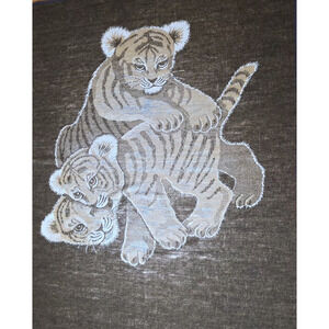 Biederlack Tiger Cubs Wildlife Vtg Throw 72x56 Reversible Retro Acrylic No Tag